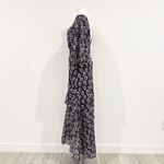 RIXO Cheryl 100% Silk Floral Puff Sleeve Ruffle Trim Tiered Midi Dress Small Blue Photo 7