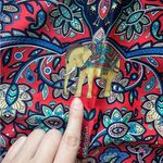 Gold Elephant Floral Silky Scarf, Decorative Purse Scarf Blue Photo 2