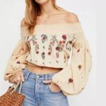 Free People Saachi Smocked Off the Shoulder Top Retail $128 Small Embroidered Photo 0
