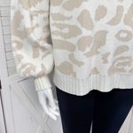 Pink Lily  Animal Cheetah Print Balloon Sleeve Sweater Ivory Tan Small Photo 6
