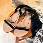 Valentino Garavani Black Lace Up Leather Trimmed Velvet Sandals Size 36.5 Photo 2