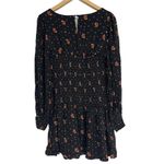 Free People Dress Smocked Black Floral Print Square Neck Long Puff Sleeves Small Photo 3