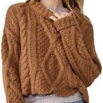 Free People Cutting Edge Cable Knit Sweater Brown Large Photo 0