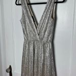 Lulus  All That Shimmers Gold Formal Long Gown Dress Deep V-neck Size XS Event Photo 2