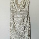 Tadashi Shoji Embroidered Lace & Sequin V-Neck Off-White Sheath Dress Size 0 Photo 2