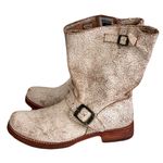 Frye  ‘Veronica’ Distressed Crackled Ivory Leather Engineer Moto Boots, Size 10 Photo 2