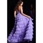 Jovani  38290 Lilac Purple Tulle Ruffle Sweetheart Slit Evening Gown Tiered Dress Photo 1