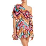 RHODE Ozzie Cotton Printed One Shoulder Dress In Ric Rac Rainbow White Size XL Photo 8