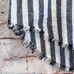 Beach Lunch Lounge Shirt Women Small Gray White Striped Hi Lo Fringe Hem Blouse Photo 4