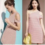 Maeve Anthropologie Marketa Red Cream Striped One Shoulder Shift Dress size S Photo 1