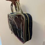 Dark Blue Travel/Cosmetic Bag with Gold Star Print, Gold Handles & Trim Gray Photo 2