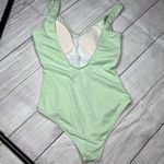 Zaful Sage Green Crinkle Ribbed One Piece Deep Scoop Neck One Piece Swimsuit S Photo 7