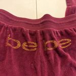 Bebe  Sport Burgundy Velour Jogger Pants Small Gold Logo Bling Bedazzled Cuffed Photo 4