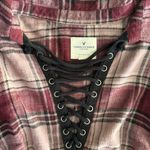 American Eagle A&E Maroon Tie Up Flannel Pullover L Photo 2