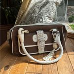 Rafe Brown and White Shoulder Bag with Silver Hardware Photo 0