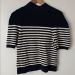 Maeve  M Navy and Cream Knit Striped Turtleneck Short Sleeve Nautical Sweater Photo 3