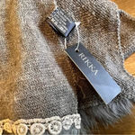 RIKKA Neutral Scarf Embroidery Faux Fur Trim 72 Inches Wrap Photo 3