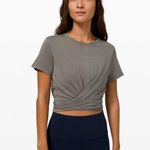 Lululemon  Time To Restore Sage Gray Short Sleeve Wrap Around T Shirt Womens Sz 4 Photo 2