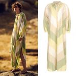 Devotion Twins Lia Maxi Shirt Dress Green Cotton Resort Boho Chevron S EUC Photo 1