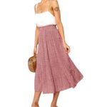 Exlura Pleated Midi Skirt High Smocked Waist Pockets Pink Polka Dot Women’s Size XL Photo 7