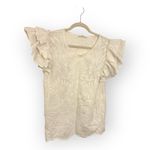 Solitaire  Cream Embroidered Boho Top Textured Floral Western Romantic Chic M Photo 1