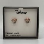 Disney NEW-Sterling Silver 14Kt Gold Plated Crystal Minnie Mouse Stud Earrings Photo 1