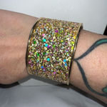 Gold Tone Large Chunky Iridescent Sparkle‎ Cuff Bracelet Photo 0