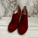 Michael Kors Women Sz 9.5 Red Suede Stiletto Side Zip Booties Shoes Silver Sexy Photo 1