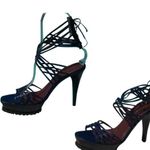 Donald Pliner Dark Blue Lizard Leather 1.5" Platform Shoe New 5" Heel $495 NIB Photo 1