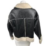 Nasty Gal Black Vegan Faux Leather Fleece Double Breasted Aviator Coat Jacket 4 Photo 1