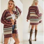 SPLA Womens Boho Ethnic Southwestern Knit Fringe Open Front Cardigan Size S Photo 1