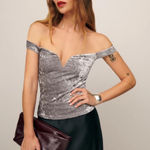 Reformation  Andria Knit Top Silver Photo 0