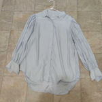 Frame  Denim 100% Silk Blouse Light Blue Puff Sleeve Button Down Size L Photo 0