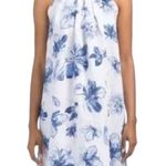 Bella Umbra Italy Linen White Blue Floral Resort Sleeveless Flowy Dress Medium Photo 0