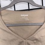 Garage  Peekaboo Cutout Keyhole Seamless Ribbed Tan Cropped Long Sleeve Top Photo 2