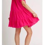 Umgee Linen Blend Ruffle Tiered Fray Hem S/ Sleeve Babydoll Dress USA Barbie SzL Photo 2