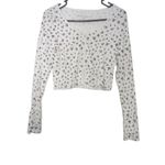 Aeropostale Y2K White Floral Cropped Long Sleeve Top Button Front Women’s Medium Photo 1