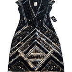 EXPRESS  Black Sequin V-Neck‎ Black Silver Dress Size XS Short Sleeve Nwt $108 Photo 0