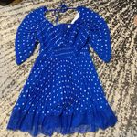 Self Portrait  Blue Pleated Chiffon Polka Dot Dress size 6 Photo 6