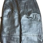 70s Vintage Leathercare Process Black Leather Midi Skirt Medium Photo 1