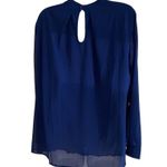 SoTeer Womens Royal Blue Pleated Long Sleeve Blouse Size L keyhole back career Size L Photo 2