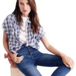 Madewell Central Linus Plaid Shirt Boxy Oversized Cap Sleeve Medium Photo 1