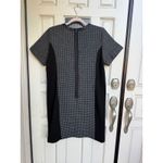 J.Crew  Houndstooth Sheath Dress Leather Trim Black Grey Size 12 Photo 5