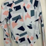 Women’s Geometric Long Sleeve Swimsuit one piece padding front zipper NWOT L White Size L Photo 6