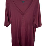 Torrid  Womens Plus Size Burgundy Red Ribbed Henley Top Short Sleeve 5X Photo 0