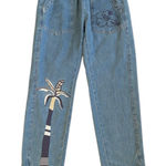 Anthropologie EUC  Pilcro Blue Beach Cottage Tie Waist Embroidered Jeans Size XS Photo 0