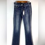 GRACE IN LA  27 Boho Indigo Embroidered Boot Leg Jeans Photo 12
