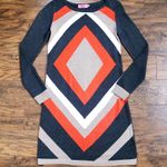 Eliza J  • Diamond Pattern sweater dress grey orange tan knit long sleeve Photo 3