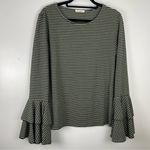 Andthewhy  Bell Ruffled Long Sleeve Blouse Size Large  Top Striped Green Cream Photo 0