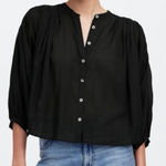 Madewell NWT Size XXS Black Balloon-Sleeve Top Button Front Lightweight Flowy Photo 0